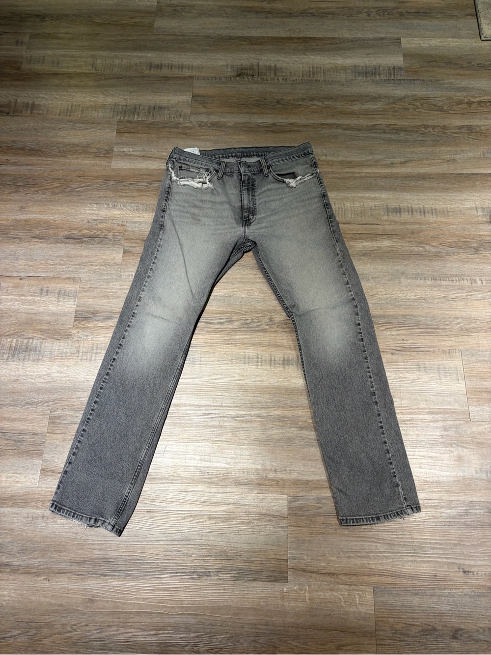 Levis Gray Distressed Straight-Leg Jeans